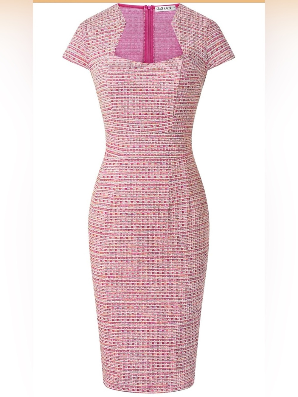 Grace Karin Pink Tweed Midi Sheath Dress
